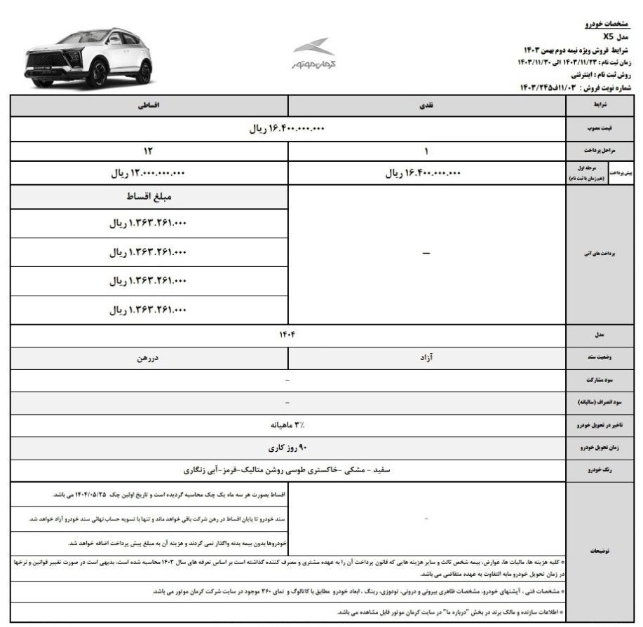 فروش ویژه محصولات کرمان موتور X5